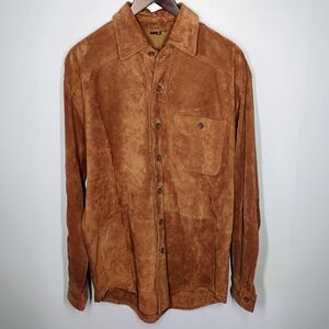 Vintage Saxony Leather Suede Shacket Mens Large Brown Tan Western Jacket Rugged
